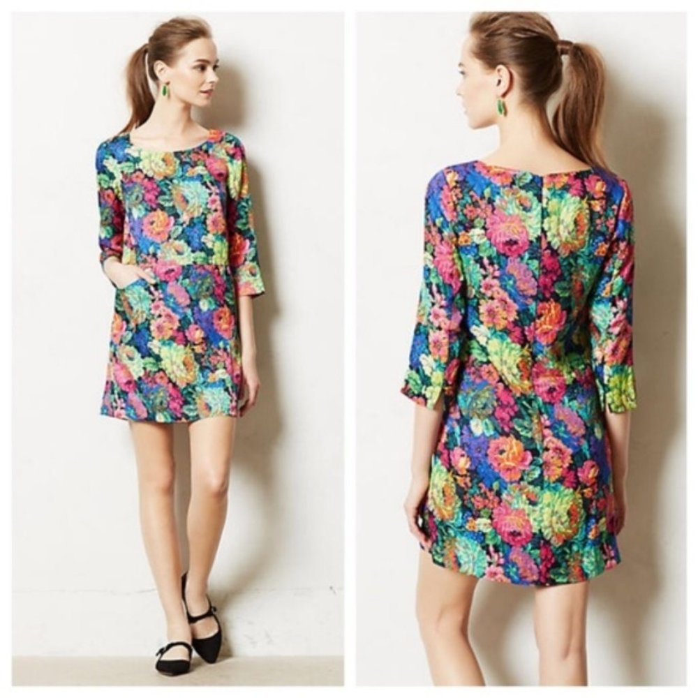 Anthropologie HD in Paris Tropicalist floral sheath dress sz M pockets